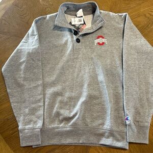 Champion Collar Mock Neck Pullover Sweatshirt, Gray, Size S